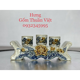 Chén nước thờ cúng Chum Nước Thờ Cúng, Kỷ - Hoa Sen - Rồng men rạn đắp nổi, Hàng Bát Tràng bộ đồ thờ cúng