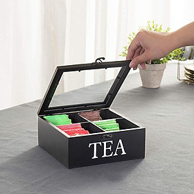 Retro Tea Bag Organizer with Viewing Window Wooden Tea Storage Box for Sugar Bags