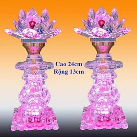 Mua Đèn thờ đèn pha lê sáng đổi 7 màu_Đèn dạng bình Bông sen nhỏ cao 24cm