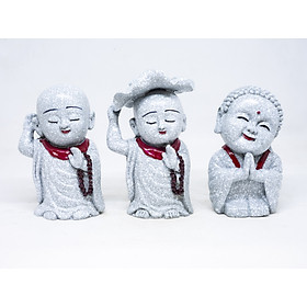 Mua Tượng bộ 3 Chú tiểu bằng đá màu cao 13cm