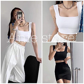 ￼Áo Croptop Nữ 3 Lỗ Cổ Vuông  Áo Crt Nữ Trơn Sát Nách 2 Màu 