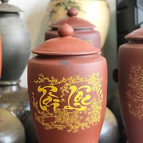 Hũ Sành Đựng Gạo Có Nắp Màu Nâu Đỏ Chuản Gốm Bát Tràng