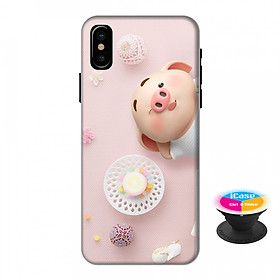 Ốp lưng nhựa dẻo dành cho iPhone XS in hình Heo Con Dễ Thương - Tặng Popsocket in logo iCase - Hàng Chính Hãng