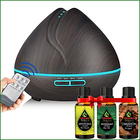 Máy Khuếch Tán Tinh Dầu Cao Cấp Chính Hãng Tặng 3 Chai Tinh Dầu Sả Chanh  Bạc Hà  Quế. Máy Xông Tinh Dầu Chuyên Dụng Có Remote Điều Khiển Từ Xa, Đèn LED 