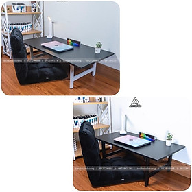 Combo bàn và ghế ngồi bệt gấp gọn lắp sẵn , bàn laptop gỗ ngồi làm việc và ghế tatami - Đen 1m + ghế đen