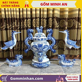 Mua Bộ Đỉnh Hạc Thờ Sứ Bộ Tam Sự Thờ Sứ Men Xanh Đắp Nổi Cao Cấp-Gốm Sứ Bát Tràng-Gốm Minh An