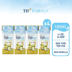 4 Lốc sữa tươi tiệt trùng TOPKID kem vanilla tự nhiên TH True Milk 180ml