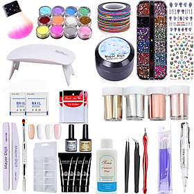 29Pcs Manicure Tools Set 5W L-ed UV Nail Lamp Base&Top Coat Gel Dipping P-owder Rhinestones