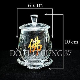 Mua Ly Thủy Tinh Cúng Phật ( Hoa văn KINH CHÚ ĐẠI BI + HOA SEN + CHỮ PHẬT)