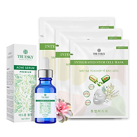 Bộ ngừa mụn da mặt Truesky Premium M01 gồm 1 serum ngừa mụn tràm trà 20ml + 3 miếng mặt nạ dưỡng da Truesky