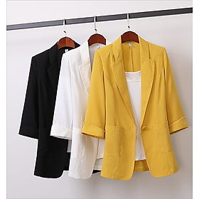 Áo khoác blazer nữ công sở, thiết kế trơn basic dễ mặc, chất liệu đũi CS15