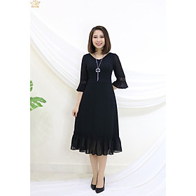 Đầm Thiết kế Đầm xòe Đầm thời trang công sở Đầm trung niên thương hiệu TTV351 đen - Đầm form A tay chuông phối ren CD