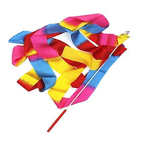 2X Dance Ribbon Gym Rhythmic Art Gymnastic Streamer Twirling Rod Flame Colorful