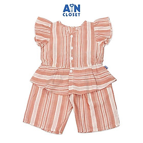 Bộ quần áo lửng bé gái họa tiết Kẻ sọc cam cotton lụa - AICDBGWQPZO7 - AIN Closet
