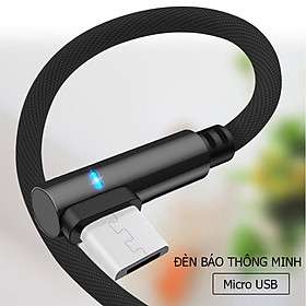 Dây sạc nhanh chữ L tích hợp đèn Led dành cho điện thoại androi có chân sạc micro USB, dây được bọc dù dù chống đứt, chống rối, truyền được dữ liệu