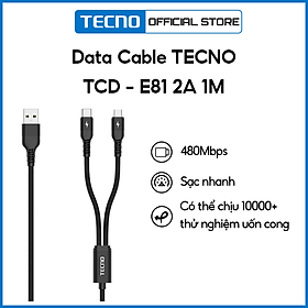 Mua Dây cáp sạc truyền dữ liệu Tecno TCD-E81 2A dây dù bền chắc 2 trong 1 (Type-C và Micro USB) Chiều dài 1m - Hàng Chính Hãng