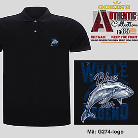 WHALE, mã logo.g274. Áo thun polo nam nữ, form unisex. Áo phông cổ trụ Goking, vải cá sấu 3D, công nghệ chống nhăn Nhật Bản - Đen - XL: Khoảng 68-77kg