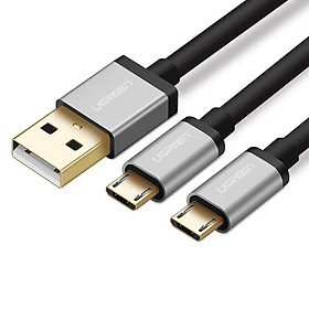 Cáp sạc truyền dữ liệu USB 2.0 sang 2 đầu MICRO USB cao cấp 0.5M màu Đen  Ugreen 196OL40347US Hàng chính hãng