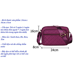 Túi giỏ xách đeo chéo nữ thời trang 5 ngăn size 24cm chất liệu vải dù chống thấm nước, chống xước cao cấp TX070