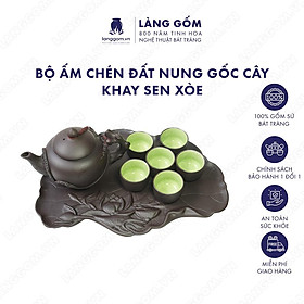 Mua Bộ ấm chén đất nung gốc cây +  khay sen xòe (Màu Đen) - Men mộc - Gốm sứ Bát Tràng - langgom.vn