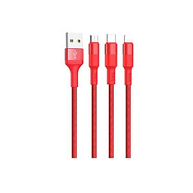 Cáp sạc 3 đầu Hoco X26 Xpress cổng Lightning+Micro USB+Type-C - Hàng Chính Hãng