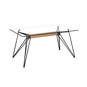 Mua Bàn ăn bàn tiếp khách Indus 1m4 mặt kính cường lực trong suốt dày 10ly TE INDUS-14G chân gỗ cao cấp hiện đại CAPTA