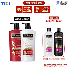 Combo Dầu Gội, Dầu Xả TRESEMME Keratin Smooth Dưỡng tóc khô xơ rối Công thức chuẩn salon Hydrolyzed Keratin trong Dầu Gội và dầu Xả dưỡng Tóc Vào Nếp Suôn Mượt 640g, 620g