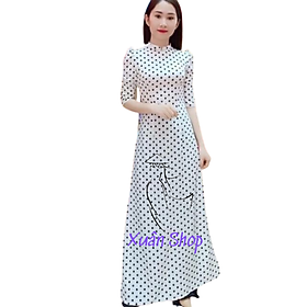 Áo dài chấm bi tay phồng lụa hàn châu / áo dài nữ / áo dài truyền thống