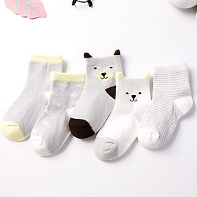 Combo 5 đôi Tất vớ cho bé sơ sinh từ 0-2 tuổi hình gấu xinh xắn (bé trai, bé gái, chất thoáng mát)