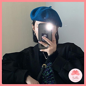 Mũ nồi beret dạ lông thỏ siêu mịn có dây rút phong cách Hàn Quốc Sollle M01R