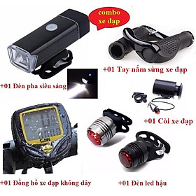 Mua Combo đủ phụ kiện cho xe đạp gồm 5 sản phẩm Đèn  còi  đồng hồ  sừng  đèn hậu