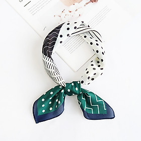 Khăn lụa vuông phong cách Nhật Bản phối kẻ chấm bi dễ thương AKL93