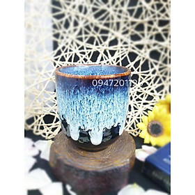 Cốc ly sứ uống trà xanh men hỏa biến xanh đá độc đáo - H8 × D7 - 175ml - Gốm sứ Bát tràng