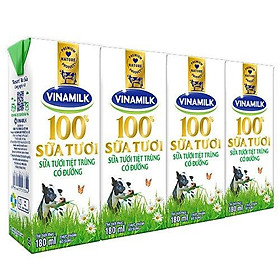 [Chỉ giao HCM] Sữa tươi tiệt trùng Vinamilk 100% có đường lốc 4x180ml-3323217