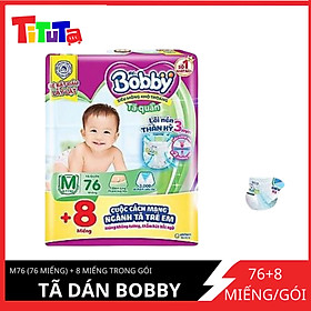 Tã quần Bobby - Đệm Lưng Thấm Mồ Hôi M76 (76 miếng) - Tặng 8 miếng trong gói