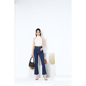 Quần Jean Nữ Ống Loe Vintage Lưng Cao Co Giãn Trơn Gấu Thường CT JEANS