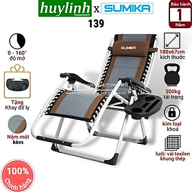 Ghế xếp thư giãn SUMIKA 139 -  khóa bằng kim loại, vải lưới Textilene thoáng khí kèm nệm, tải trọng 300kg