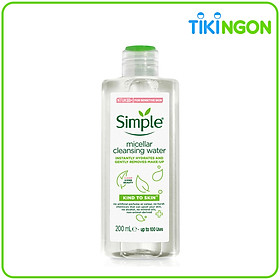 Nước tẩy trang Simple Micellar làm sạch trang điểm vượt trội - không chứa cồn 200ml