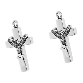 2Pcs Memorial Ashes Urn Cross Pendant Necklace Cremation Family Jewelry Dad