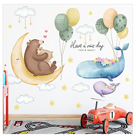 Mua Decal dán tường cho bé Sticker dán tường in chất lượng cao có keo mặt sau mẫu Gấu và Cá Voi ZH73