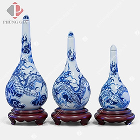 Nậm thờ men lam trắng nổi họa tiết rồng