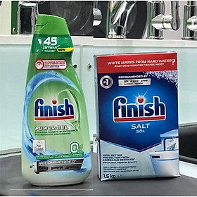 Combo Nước rửa bát Finish Gel 1.5L+ 1.5kg Muối rửa bát Finish Dùng cho Máy rửa bát