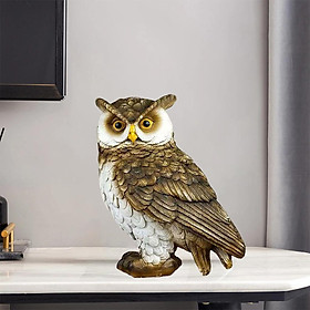 Owl Statue Office Animal Figurine Sculpture Home Decor Front 14x13x21cm