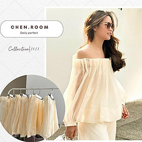 Chen.room Áo trễ vai xếp ly Orchic tay phồng sang trọng, trendy, áo xinh dự tiệc nhà Chen