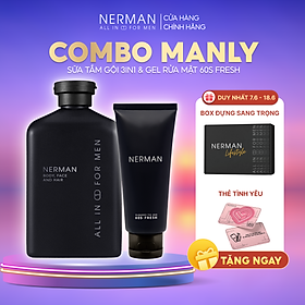 Combo Manly Nerman - Sữa tắm gội hương nước hoa cao cấp 350ml & Gel rửa mặt ngừa mụn 100ml