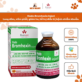 Five-Bromhexin Inject Thuốc làm tăng nhanh dịch nhày, long đờm, giảm cơn ho, phục hồi chức năng của phổi0, Bệnh viêm phổi, viêm phế quản-phổi, viêm phổi-màng phổi dính sườn, suyễn, tụ huyết trùng, kế phát bệnh tai xanh ở lợn