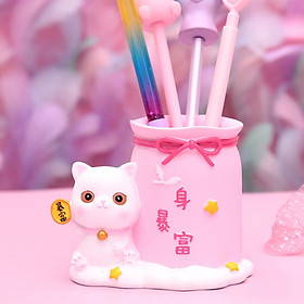 Ống Cắm Bút, Đựng Cọ Trang Điểm, Đựng Văn Phòng Phẩm Mèo Lucky