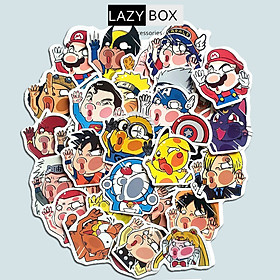 Sticker các nhân vật ÚP MẶT VÀO KÍNH trang trí mũ bảo hiểm, đàn, guitar, ukulele, điện thoại laptop