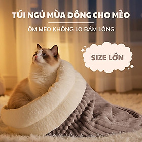 Túi ngủ cho mèo Marshmeollow size lớn 2 lớp ấm áp | Ổ cho mèo vải lông mịn miệng vòm êm ái ôm mèo không lo bám lông