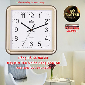 Mua Đồng Hồ Treo Tường KIM TRÔI EASTAR Cao Cấp Mặt Vuông  Viền kim tuyến  Số nổi Ánh kim - Tặng Pin Maxell - BH 1 Năm - Decor Trang Trí Nhà  - ĐH Vuông Trắng 30cm